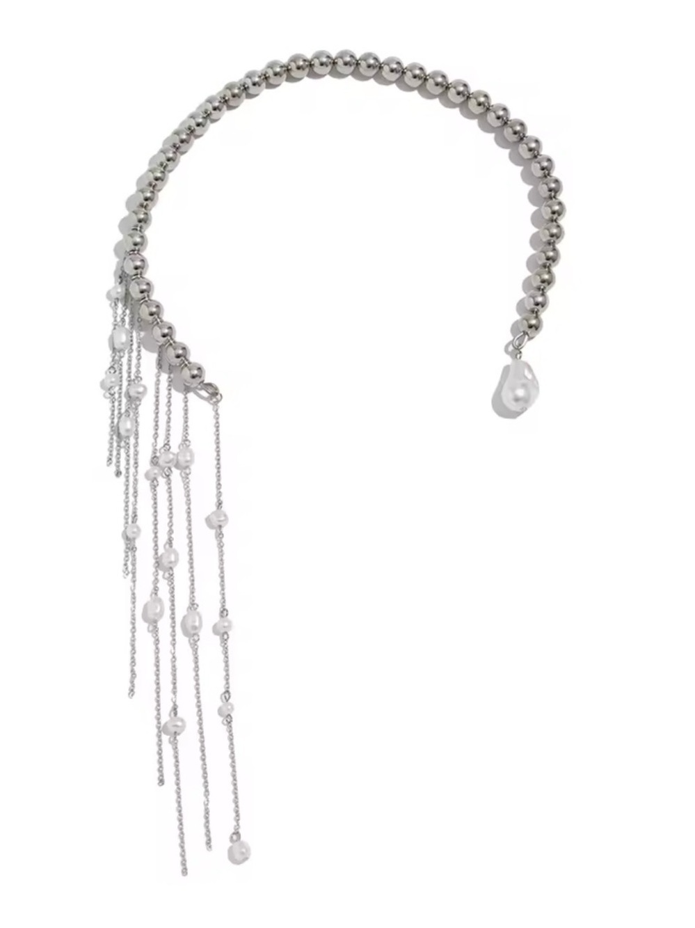 Delicate Silver Pearl Fringe Necklace - Picture 4 of 4